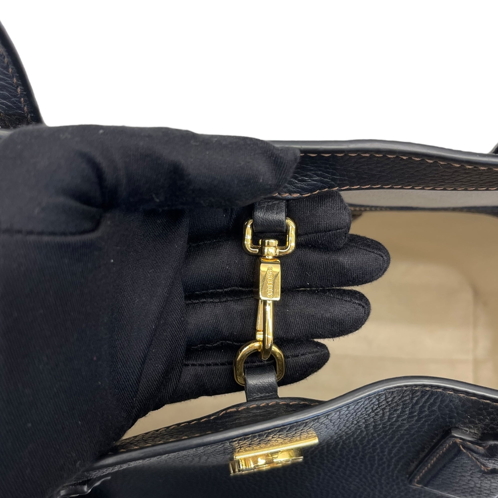 Burberry TB Monogram Tote in Black Leather
