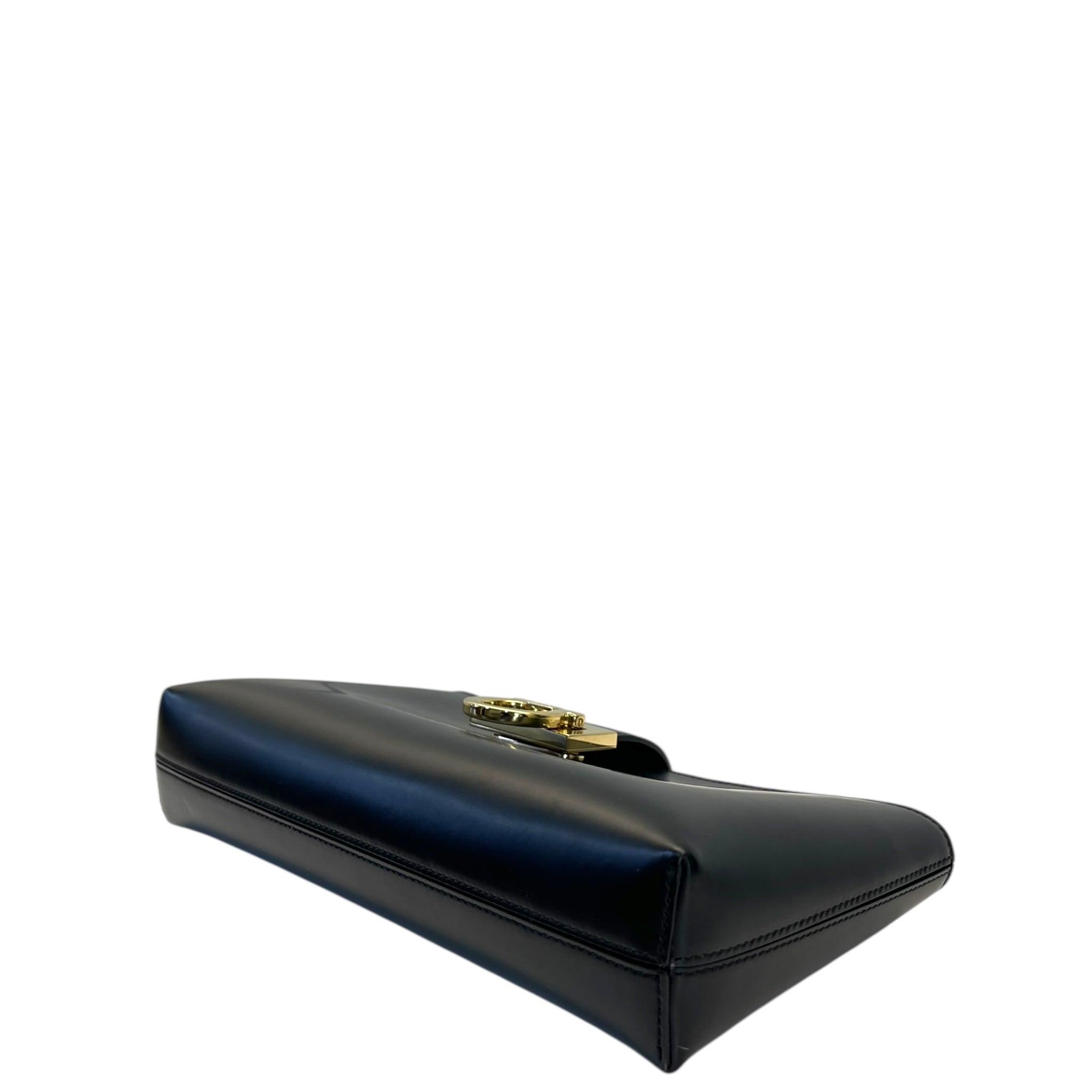 Salvatore Ferragamo Trifolio Black Leather Shoulder Bag Gold-tone Gancini Clasp