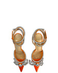 Mach & Mach Double Bow Silk-Satin Orange Pumps EU 36