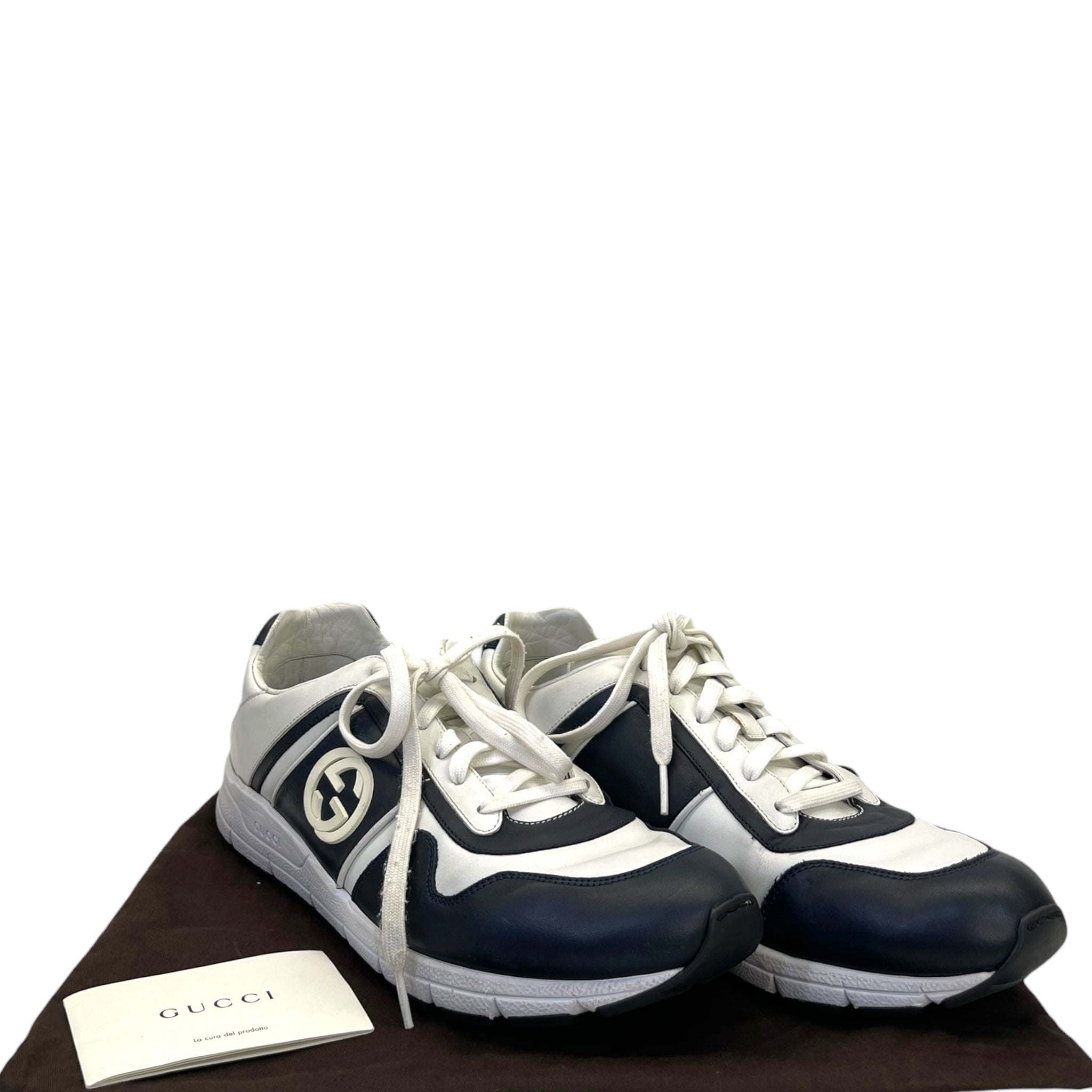 Gucci Interlocking GG Lace Up Low Top Sneakers Black/White Leather EU 45