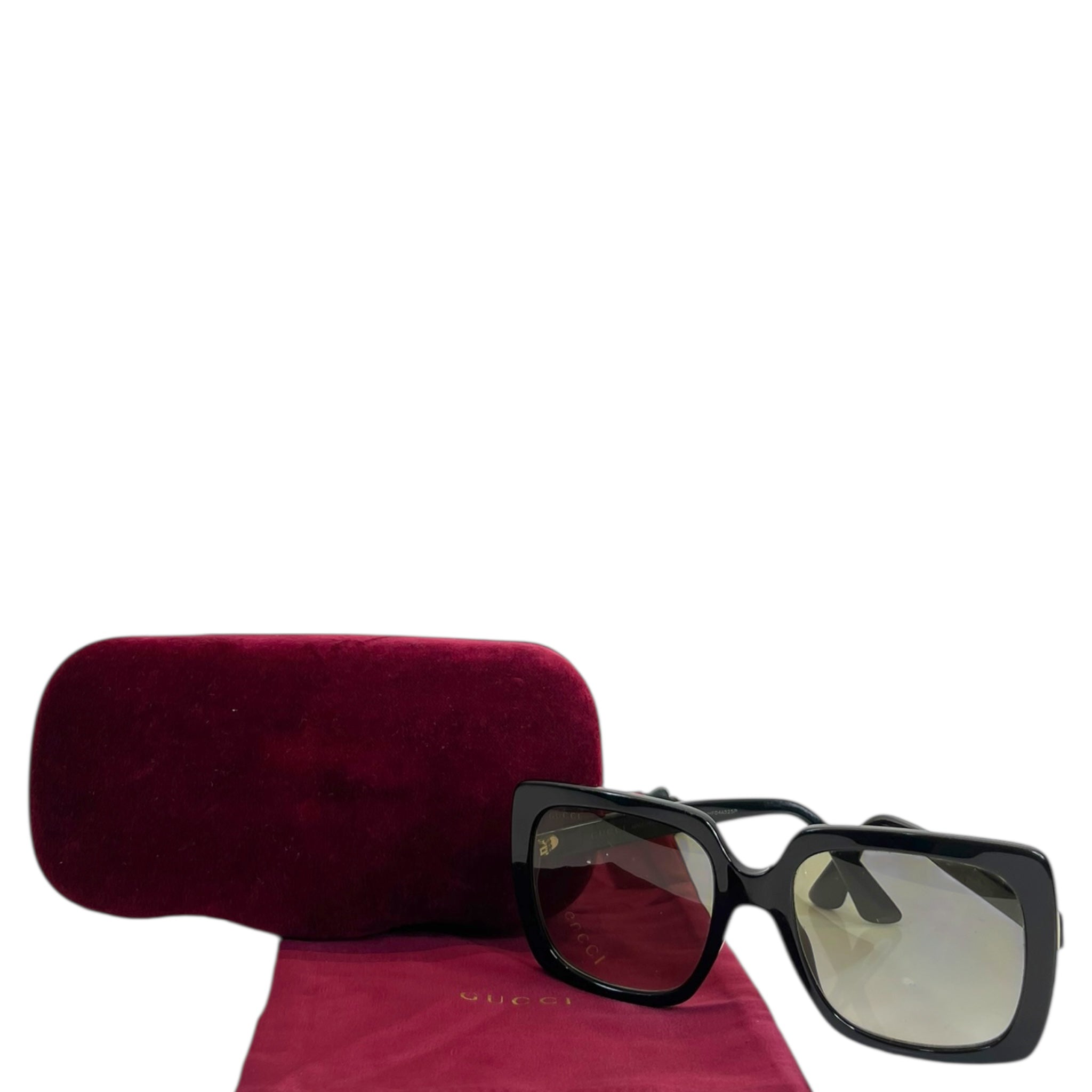 Gucci sunglasses embelished oversized square black acetate grey gradient lenses