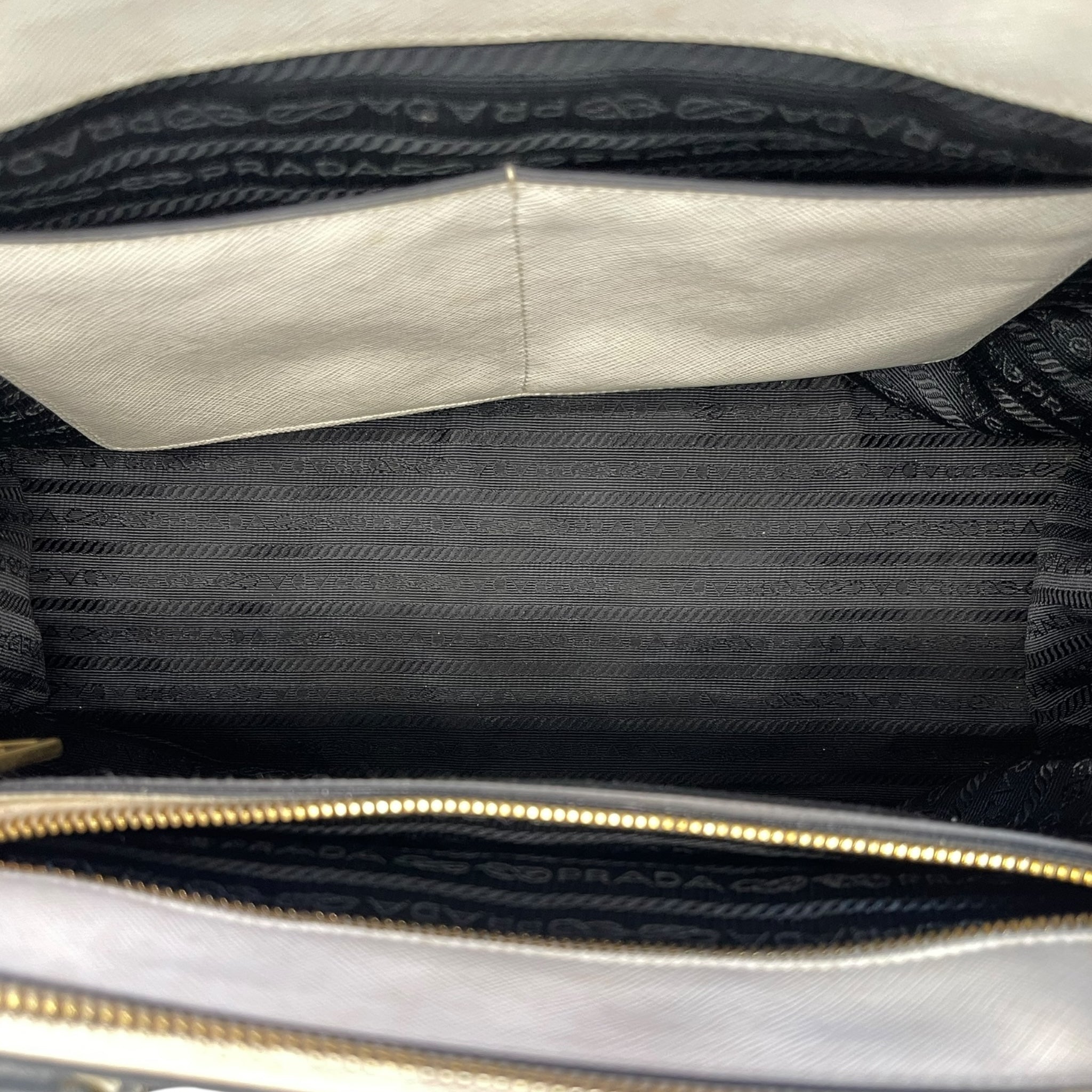 Prada Double Zip Tote Black/White Saffiano Leather