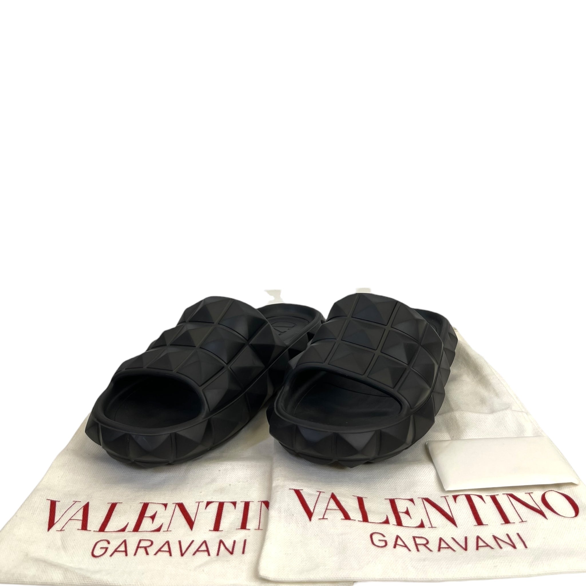 Valentino Roman Stud Turtle Flat Black Rubber Slides EU 38