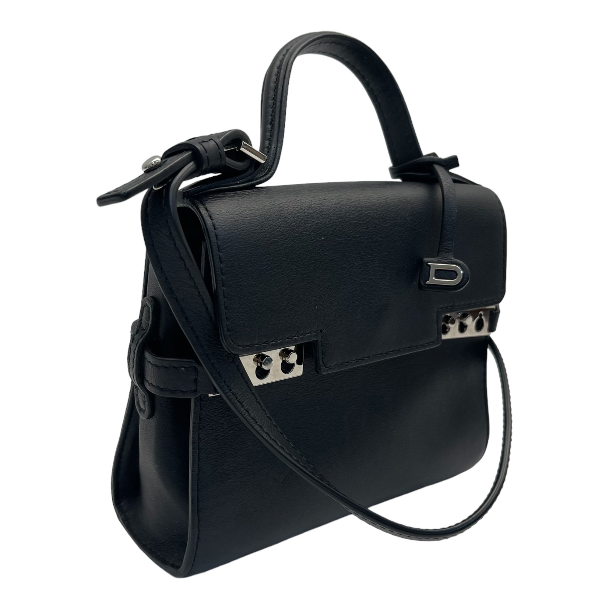 Delvaux Black Leather Tempete PM Top Handle Bag