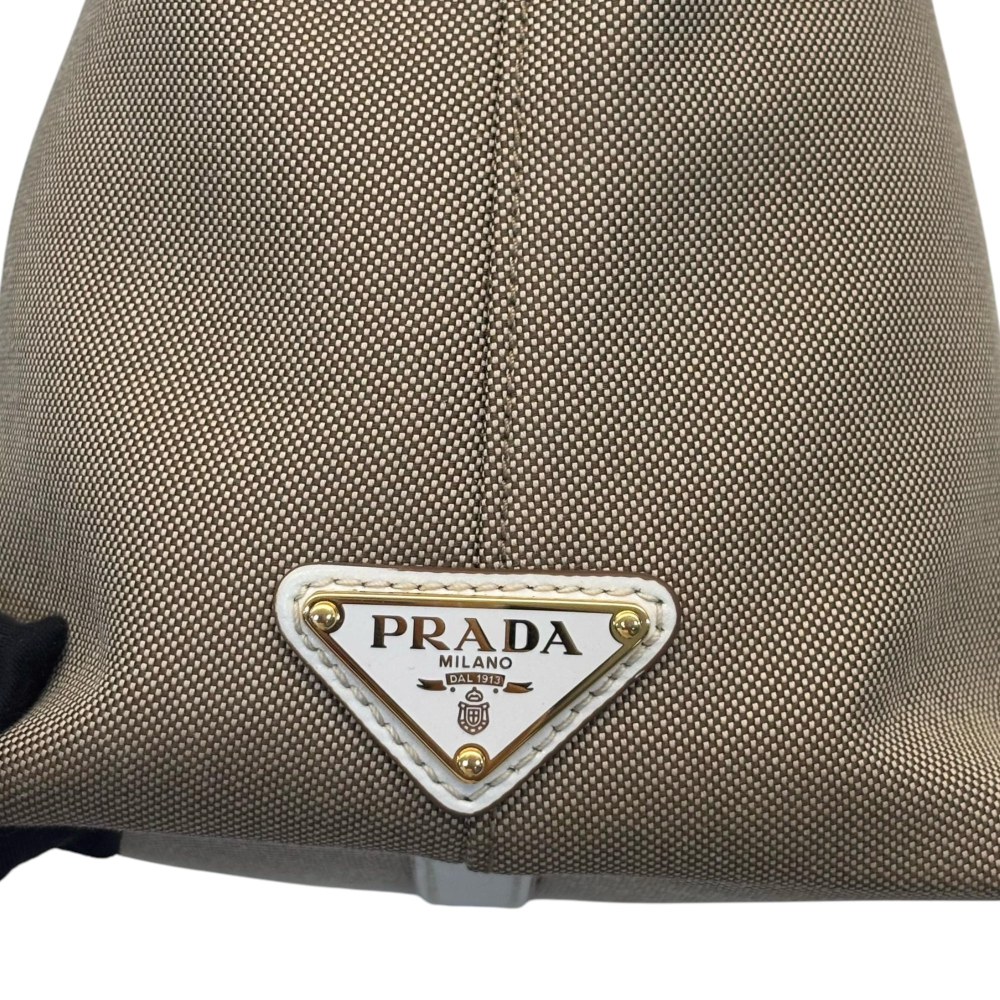 Prada Beige Leather Logo Embossed Zip Tote