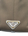 Prada Beige Leather Logo Embossed Zip Tote