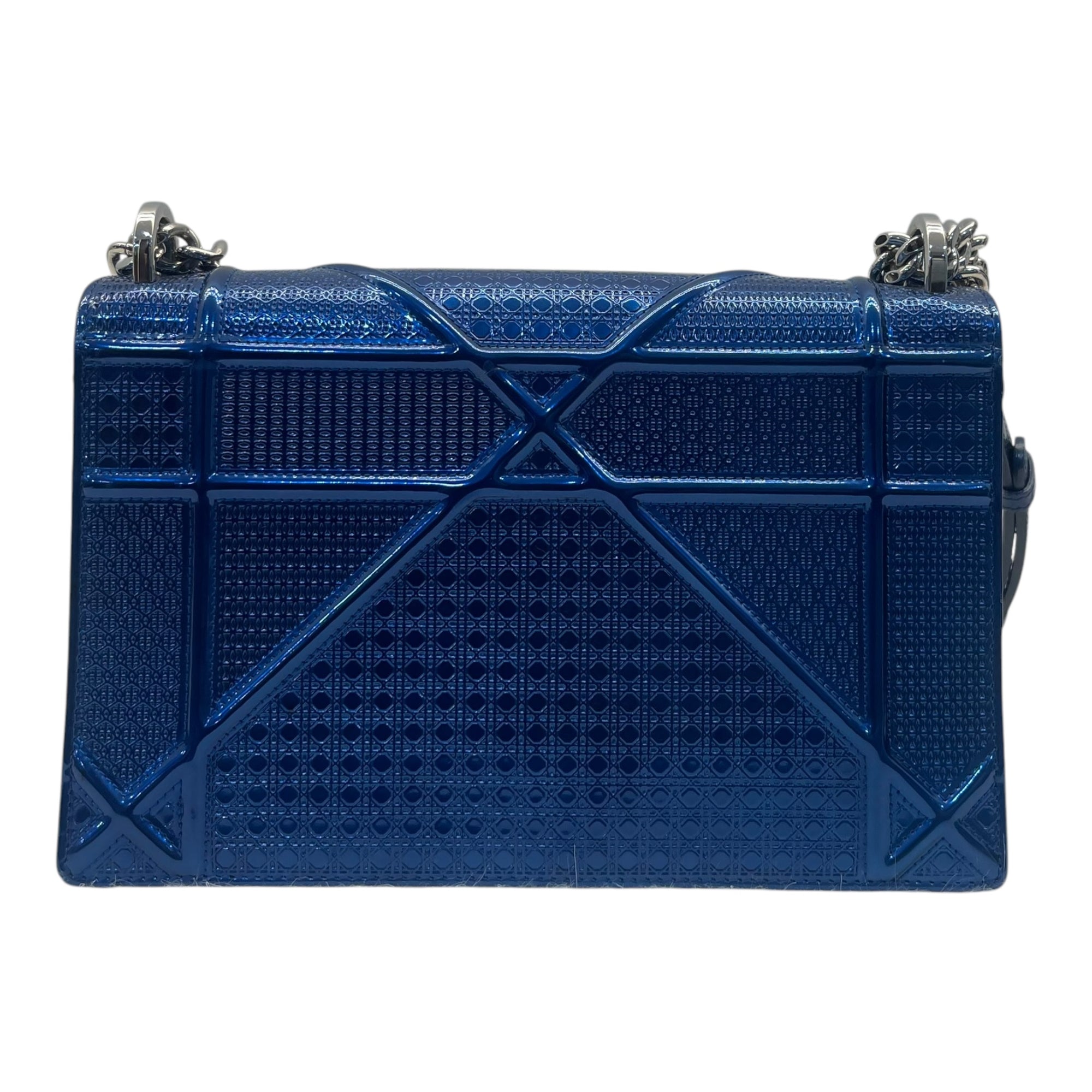 Dior Blue Micro Cannage Patent Leather Medium Diorama Flap Shoulder Bag