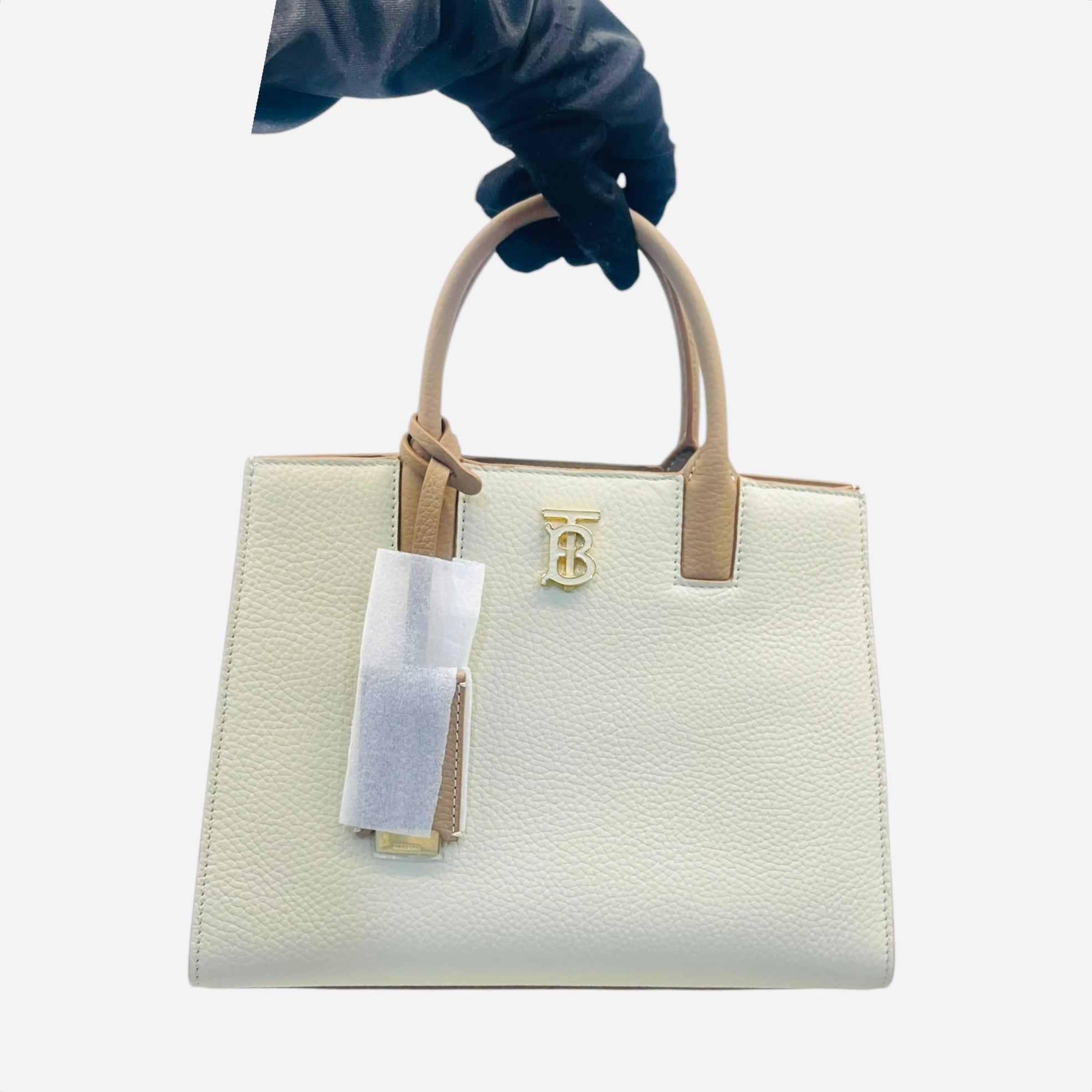 Burberry Ivory/Brown Leather and Canvas Mini Frances Tote Bag