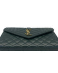 Yves Saint Laurent Dark Green Chevron Quilted Leather Envelope Flap Bag