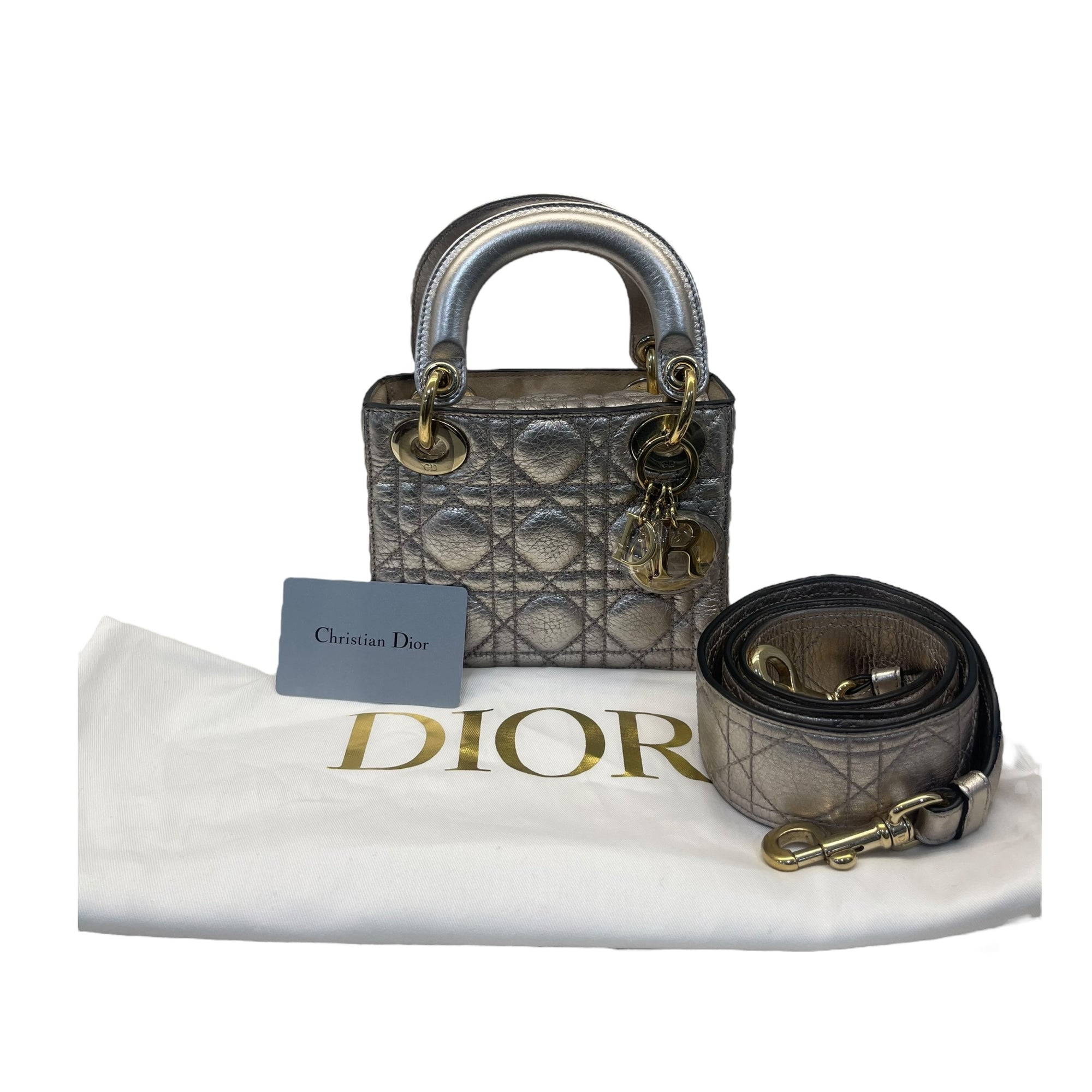 Christian Dior Mini Lady Dior Metallic Cannage Bag
