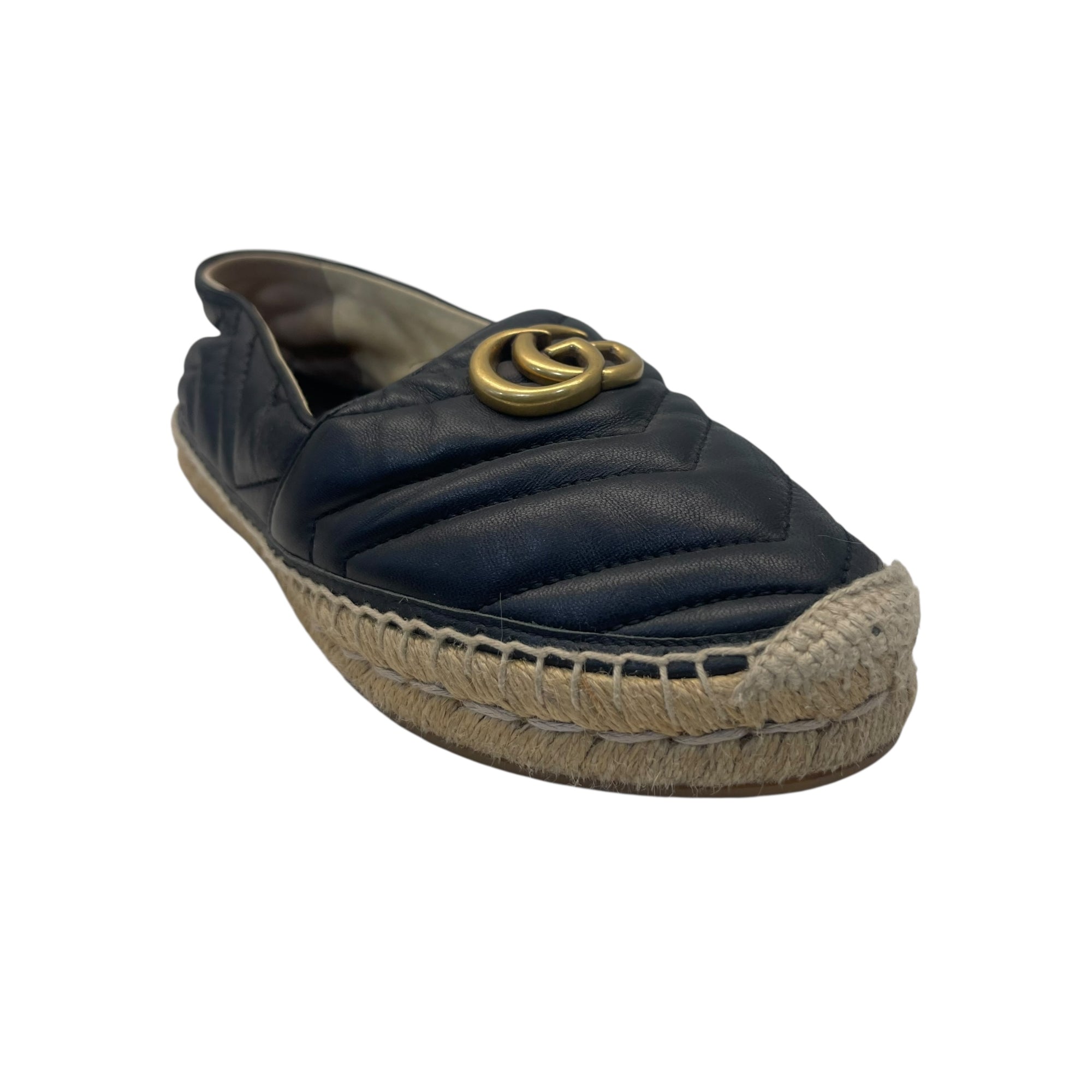 Gucci Black Leather GG Marmont Espadrilles EU 38.5
