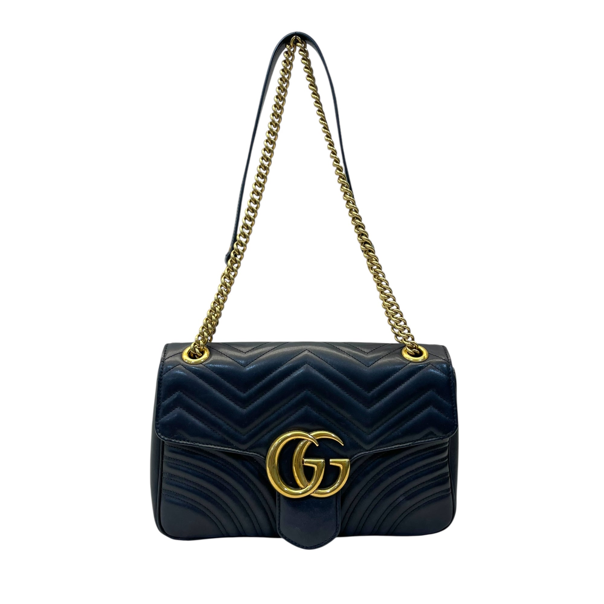Gucci Black Quilted Leather GG Marmont Medium Matelasse Shoulder Bag