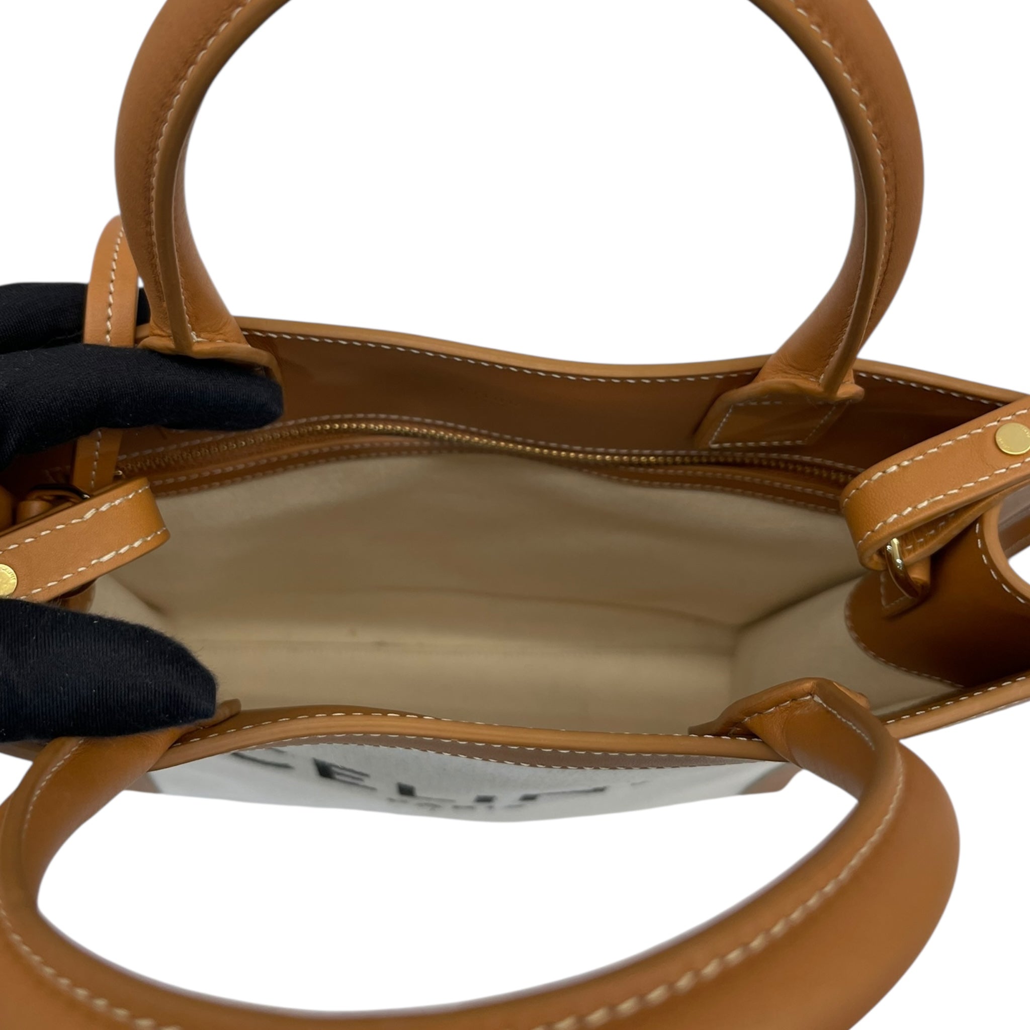 Celine Camel/Off-White Leather and Canvas Vertical Cabas Tote Bag