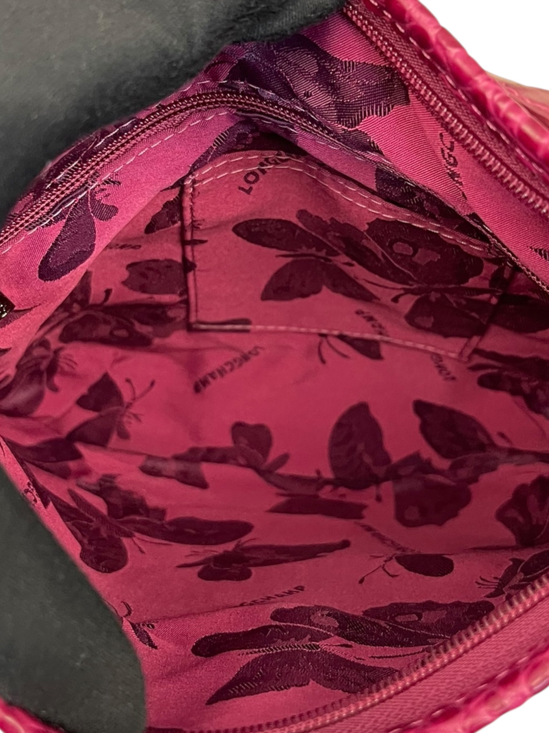 Longchamp Pink Croc Embossed Leather Crossbody Bag
