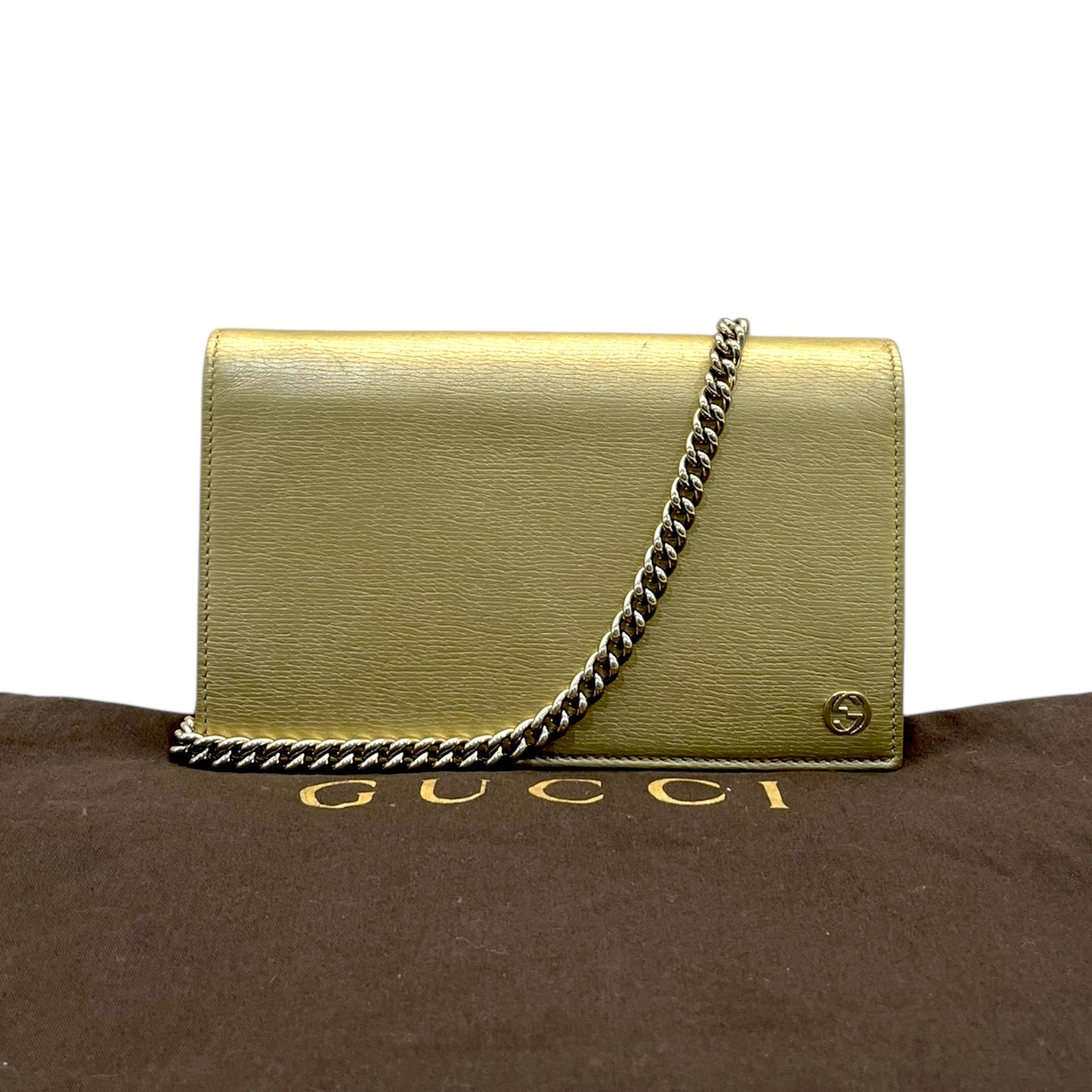 Gucci Gold Metallic Leather Betty Wallet On Chain