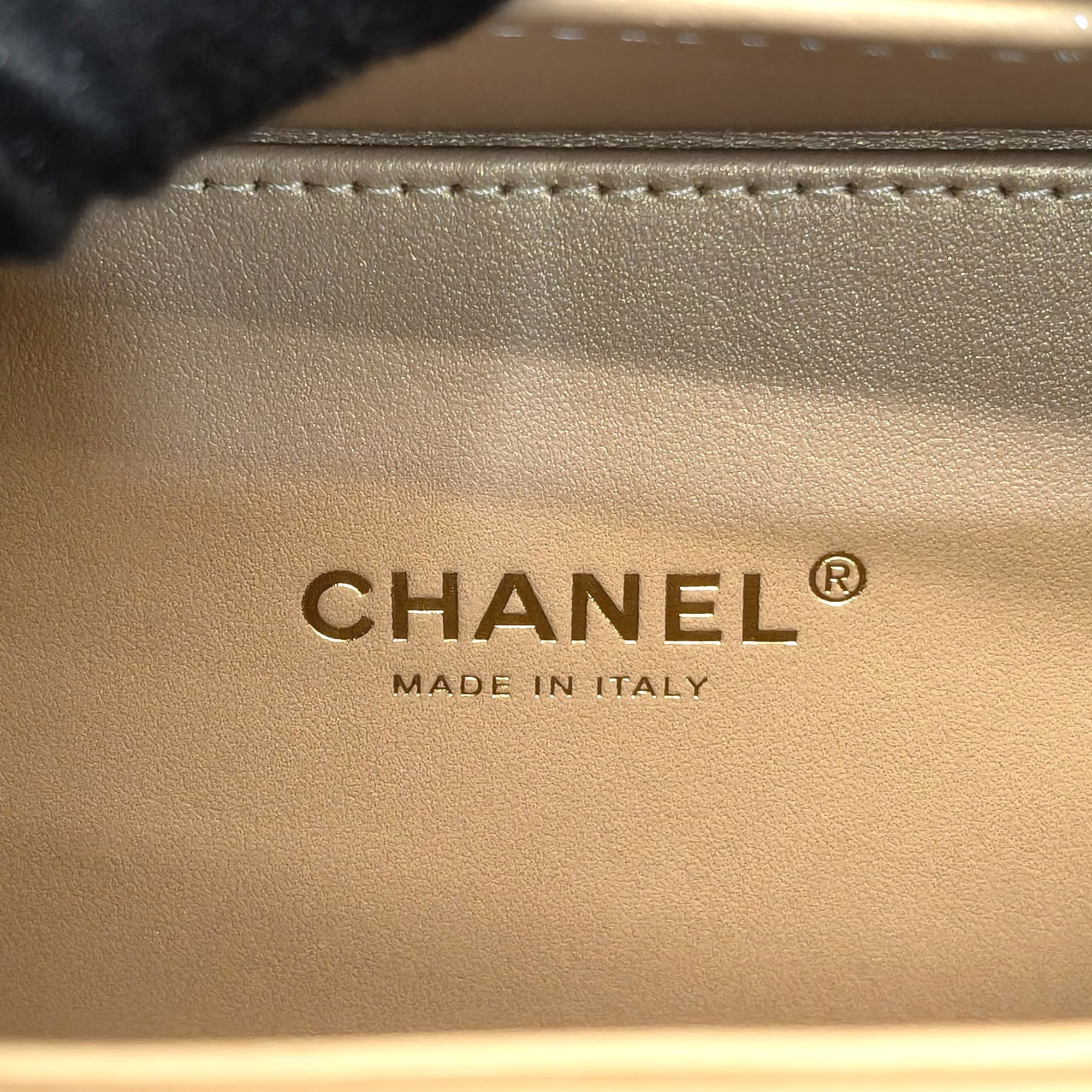 Gold Chanel Medium Lambskin Golden Plate Vanity Case Satchel