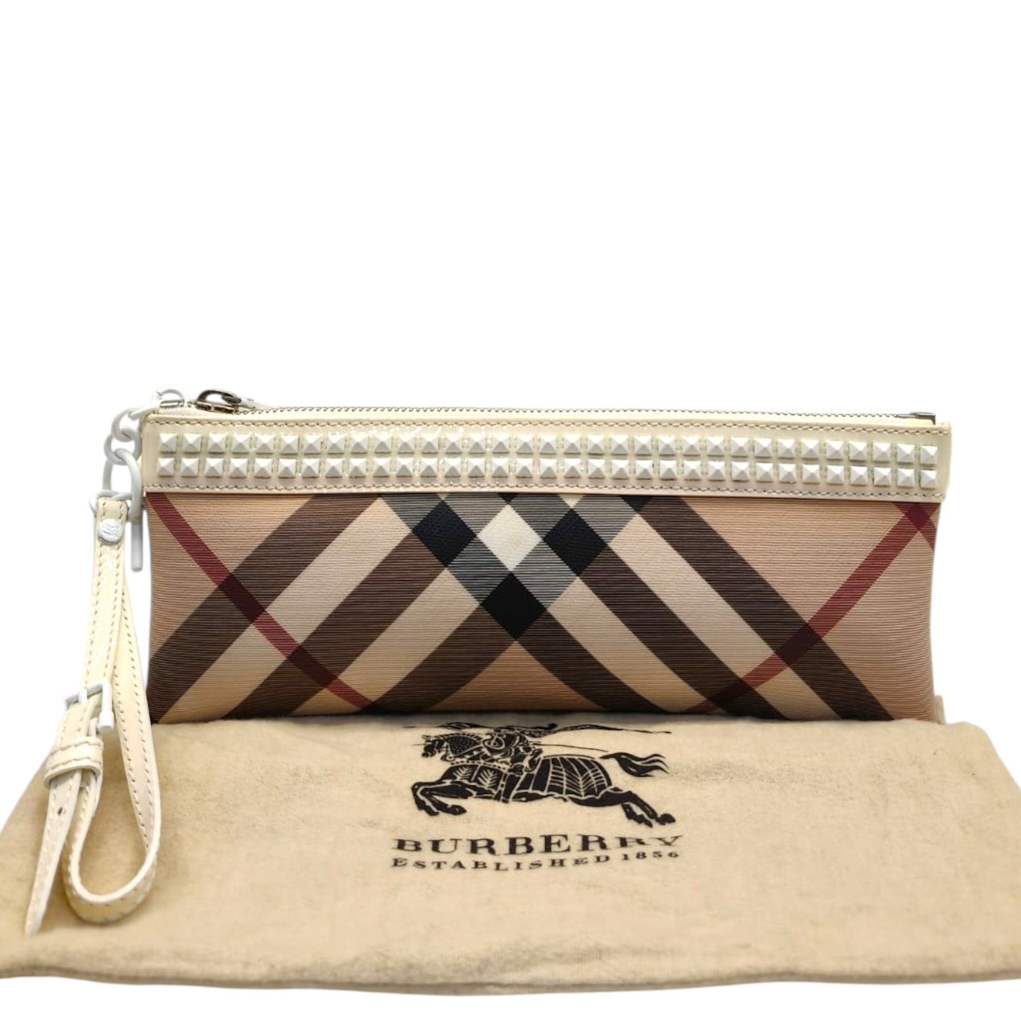 Burberry Long Nova Check Checked Studded Trim Clutch