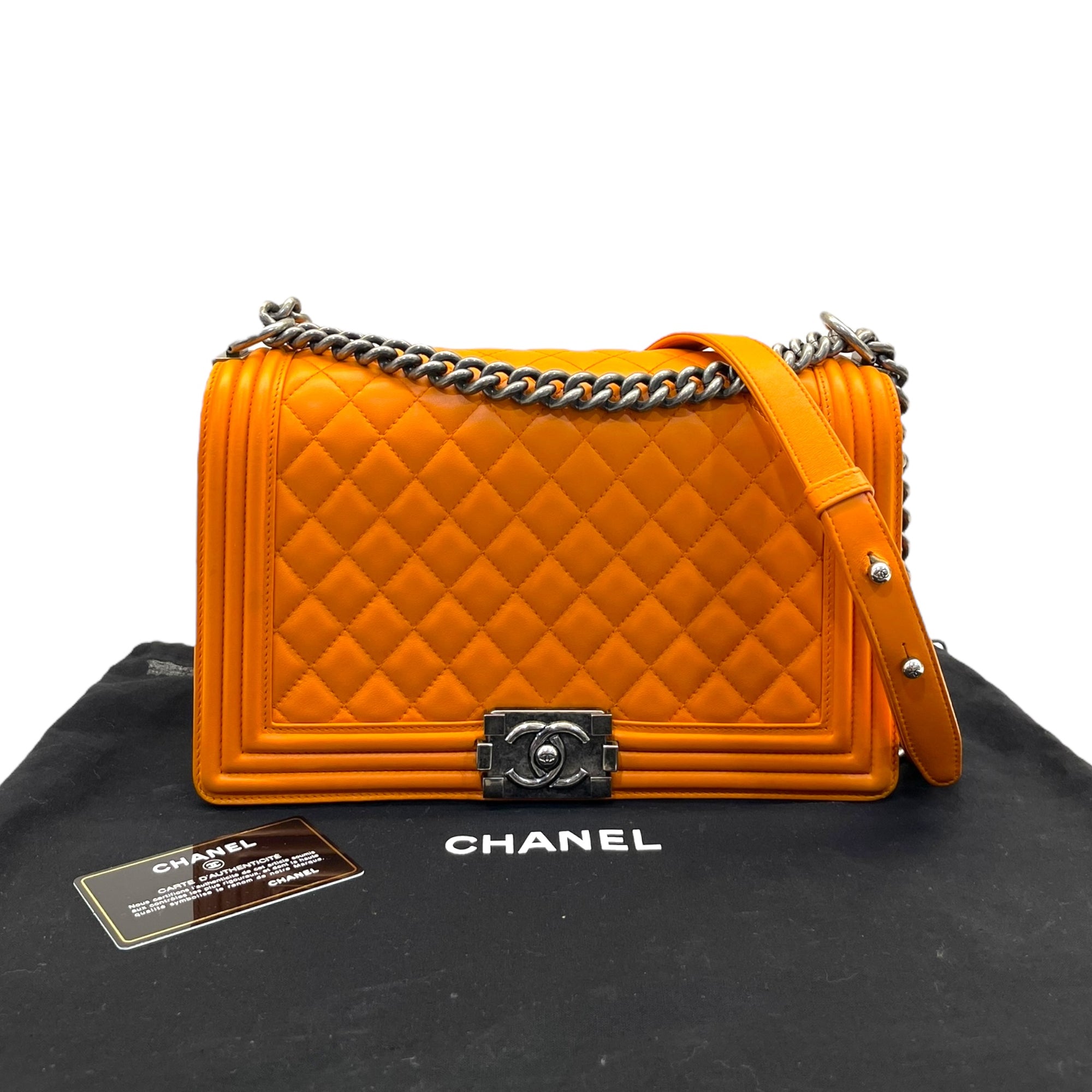 Chanel Orange Quilted Leather New Medium Boy Flap Bag