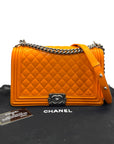 Chanel Orange Quilted Leather New Medium Boy Flap Bag