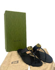 Gucci Black Leather GG Marmont Thong Flats EU 37