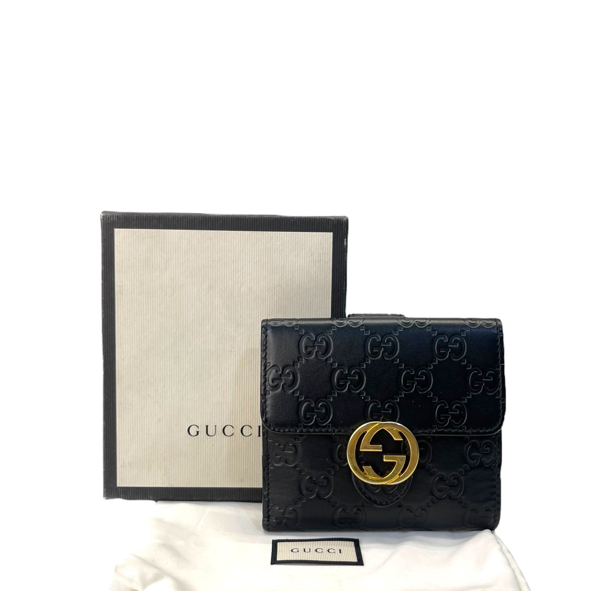 Gucci Black Guccissima Leather Interlocking G French Wallet