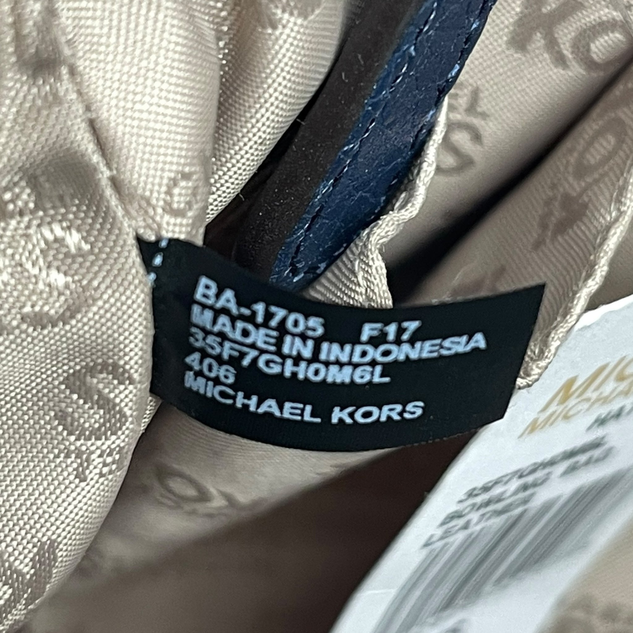 Michael Kors Hattie Satchel Bowling Bag Navy Blue Pebbled Leather