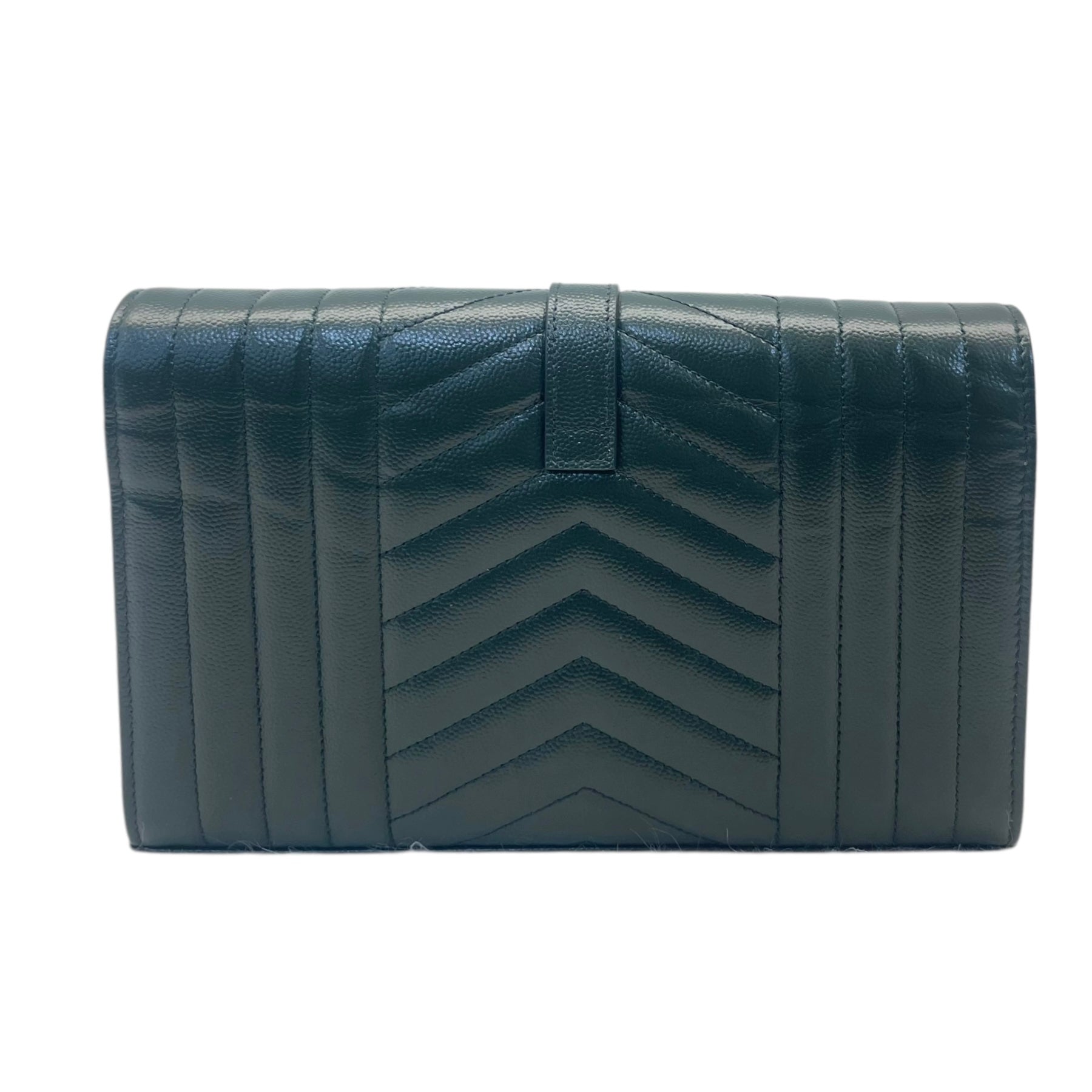 Yves Saint Laurent Dark Green Chevron Quilted Leather Envelope Flap Bag
