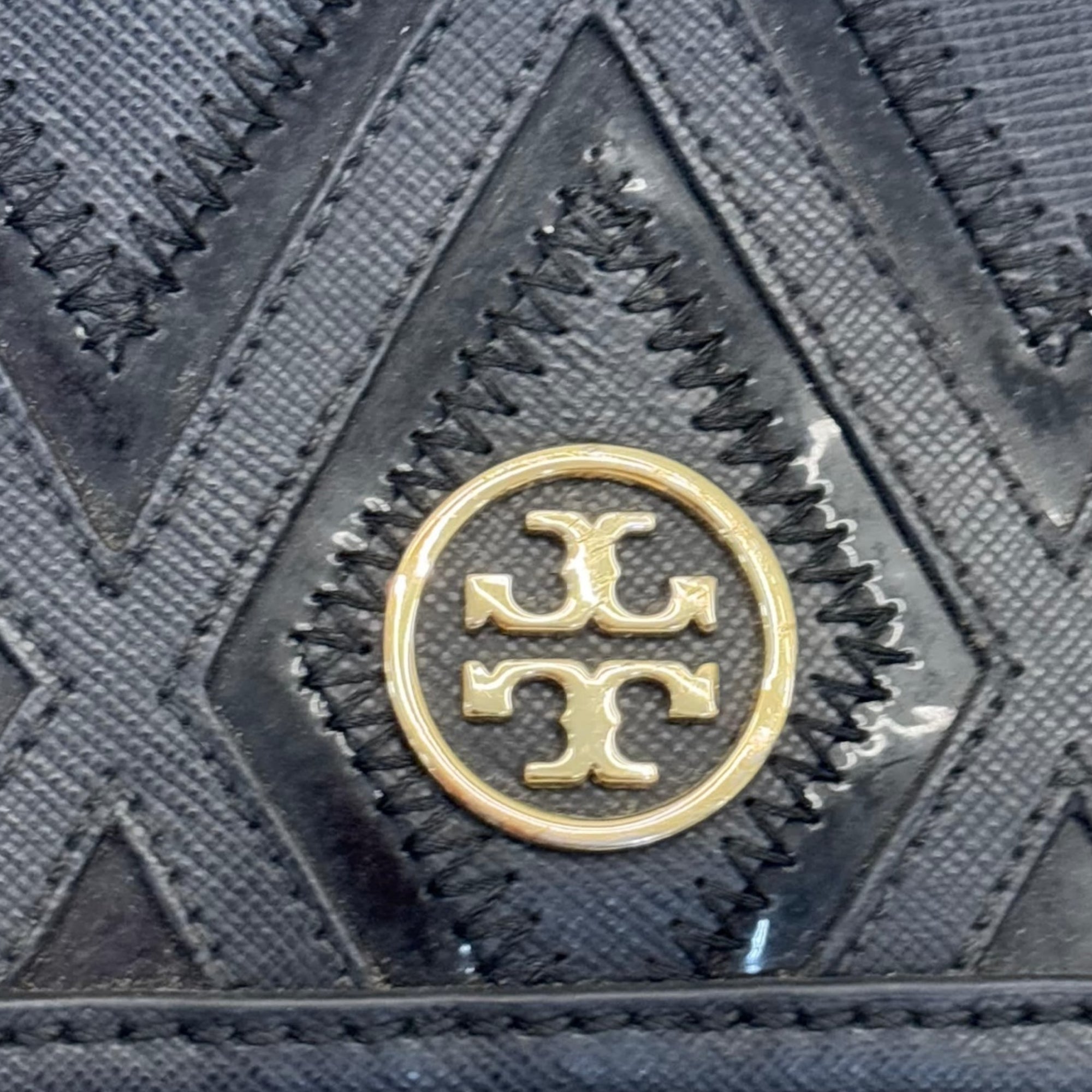Tory Burch Black Leather and Suede Patchwork Robinson Chain Shoulder Bag