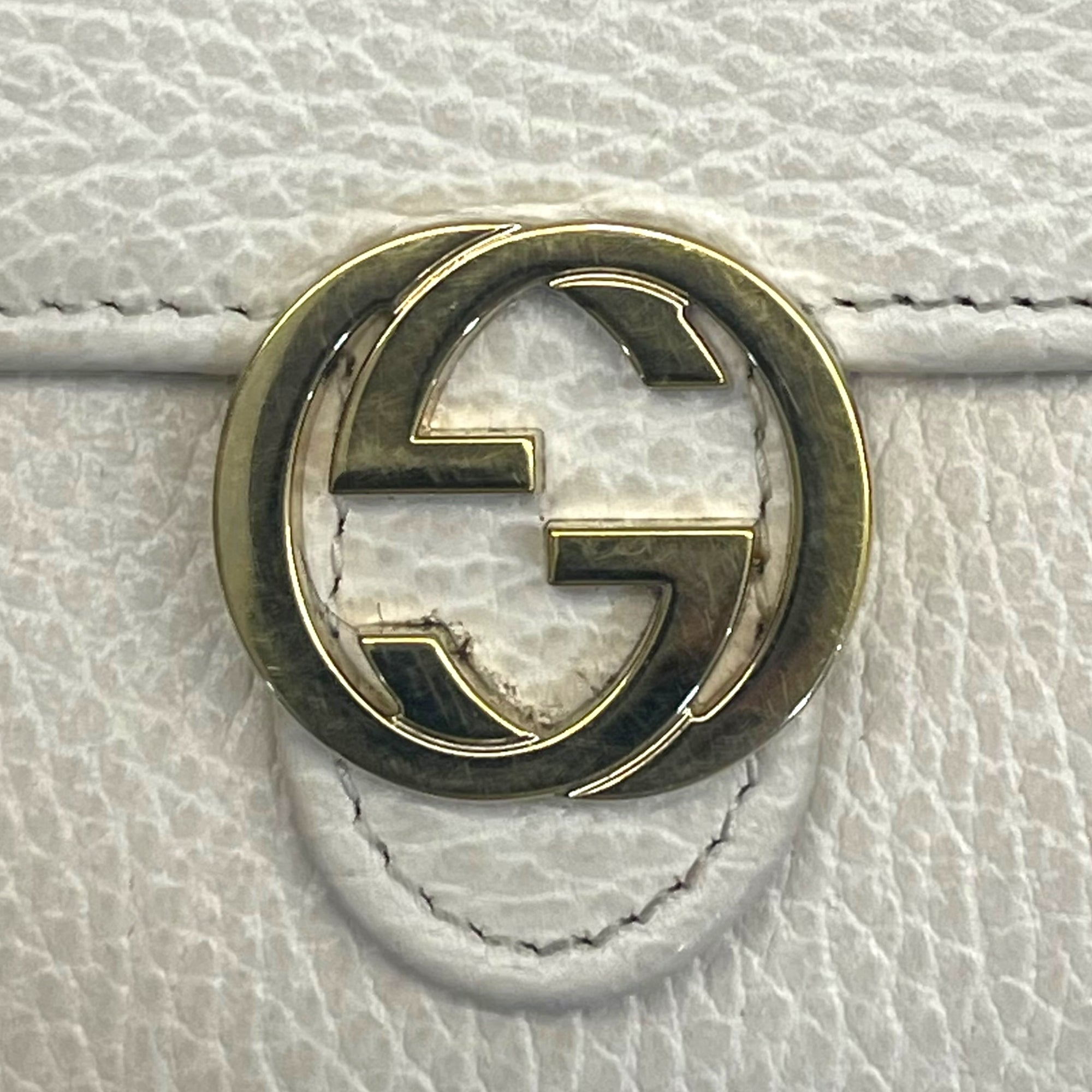 Gucci Cream Leather Interlocking G Flap Chain Clutch