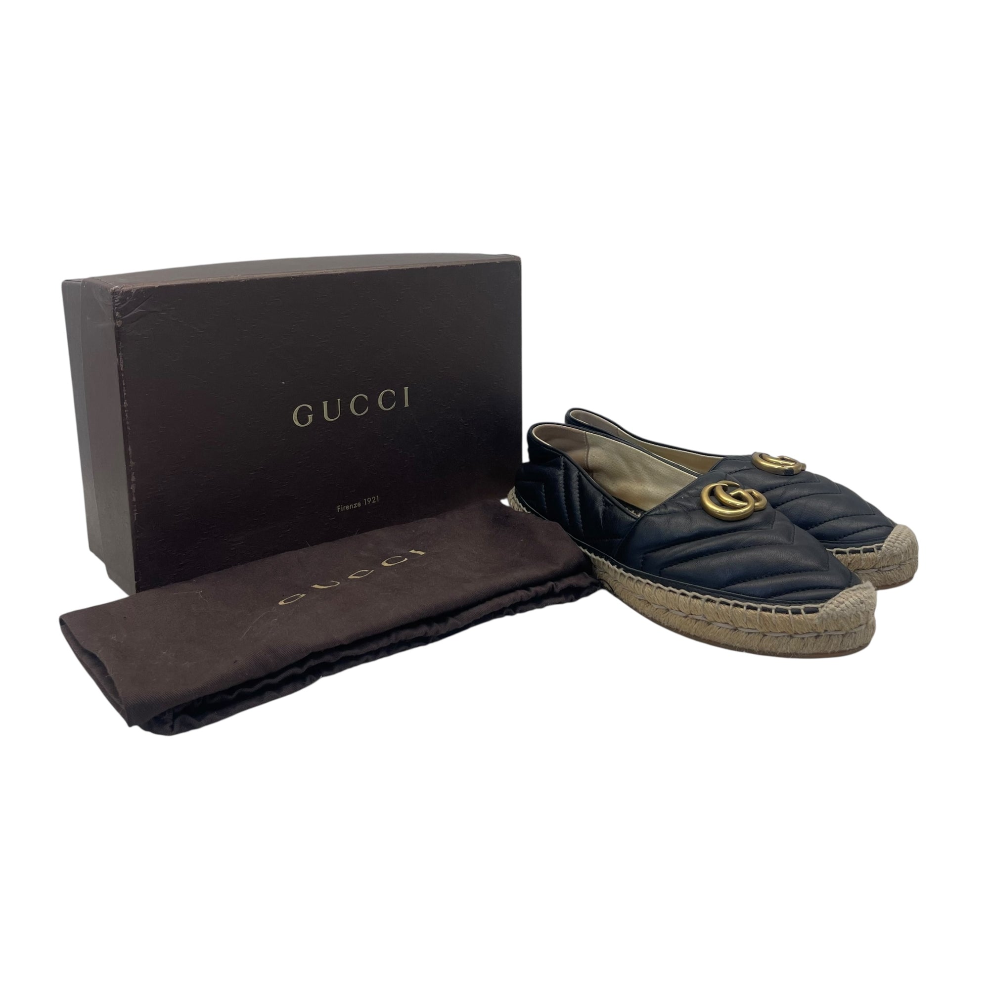 Gucci Black Leather GG Marmont Espadrilles EU 38.5