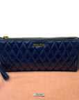 Miu Miu Blue Diamond Quilted Leather Zip Wristlet Clutch