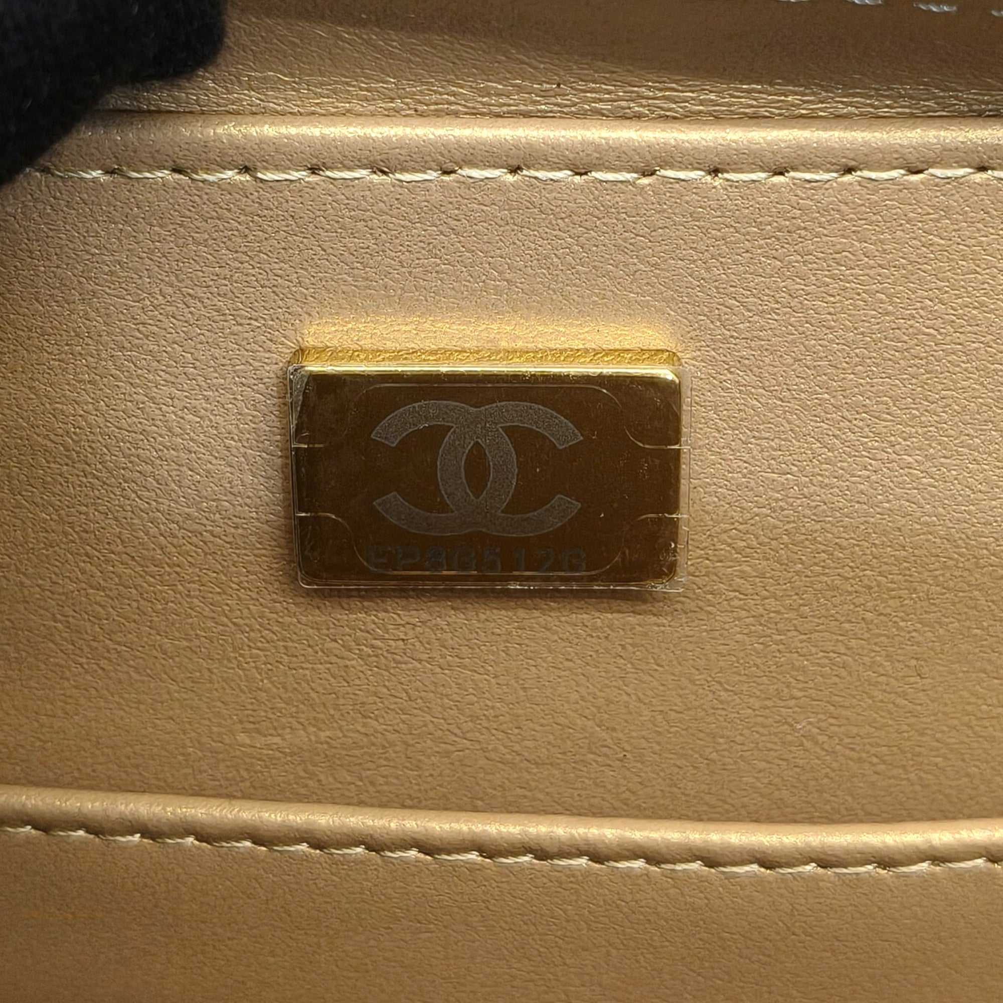 Gold Chanel Medium Lambskin Golden Plate Vanity Case Satchel