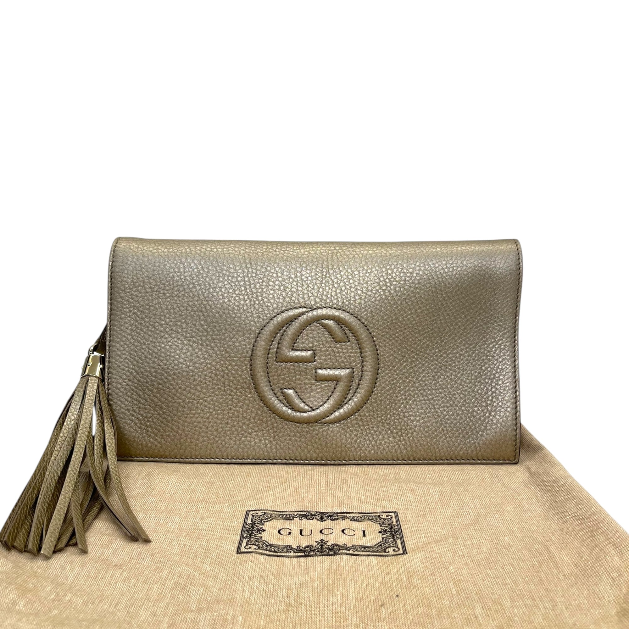 Gucci Gold Pebbled Leather Soho Clutch