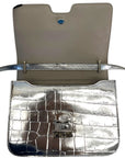 Burberry TB Small Silver Croc Embossed Shoulder Bag