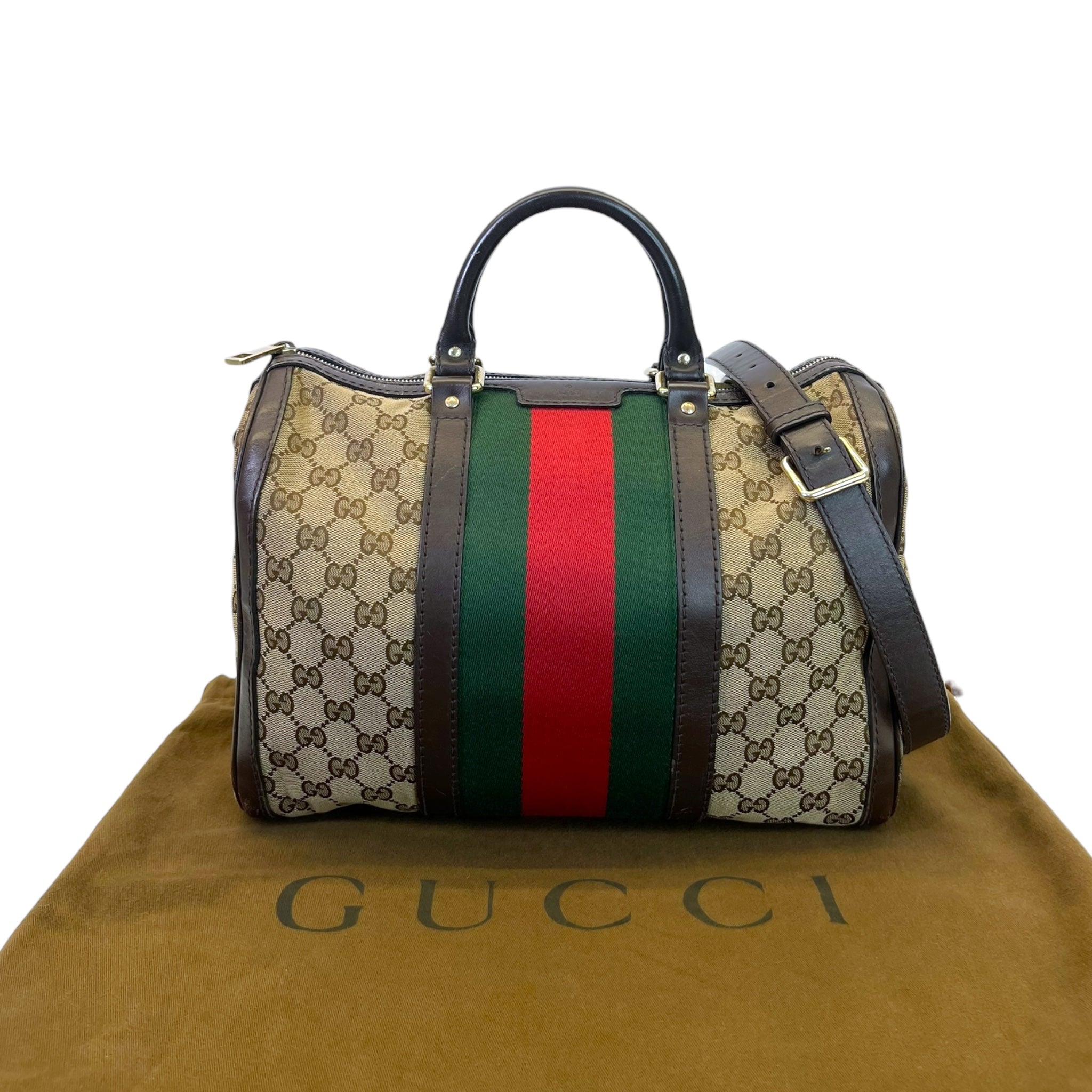Gucci Vintage Web Boston Medium Bag Brown/Beige GG Canvas