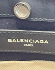 Balenciaga Navy Pochette Bag Beige Canvas/Black Leather Trim