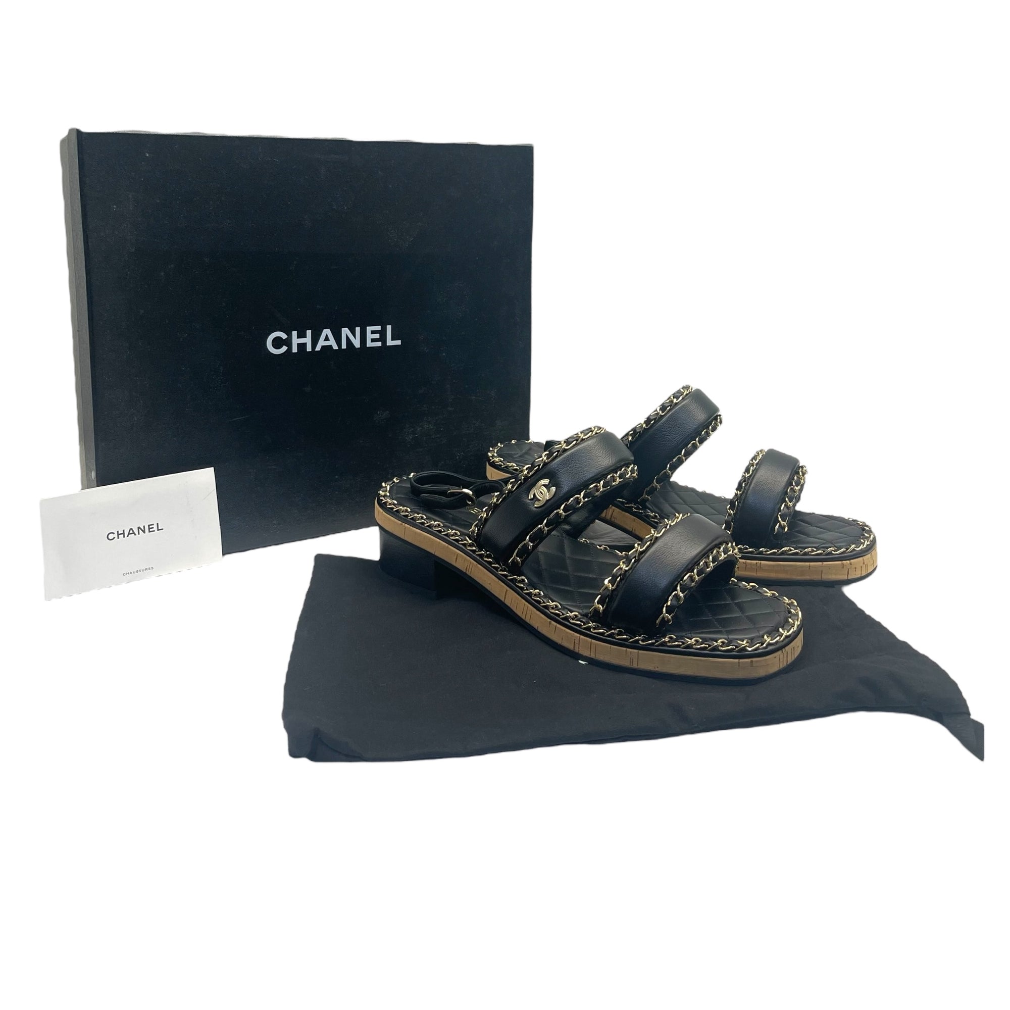 Chanel Black CC Chain Slides Sandal EU 41C