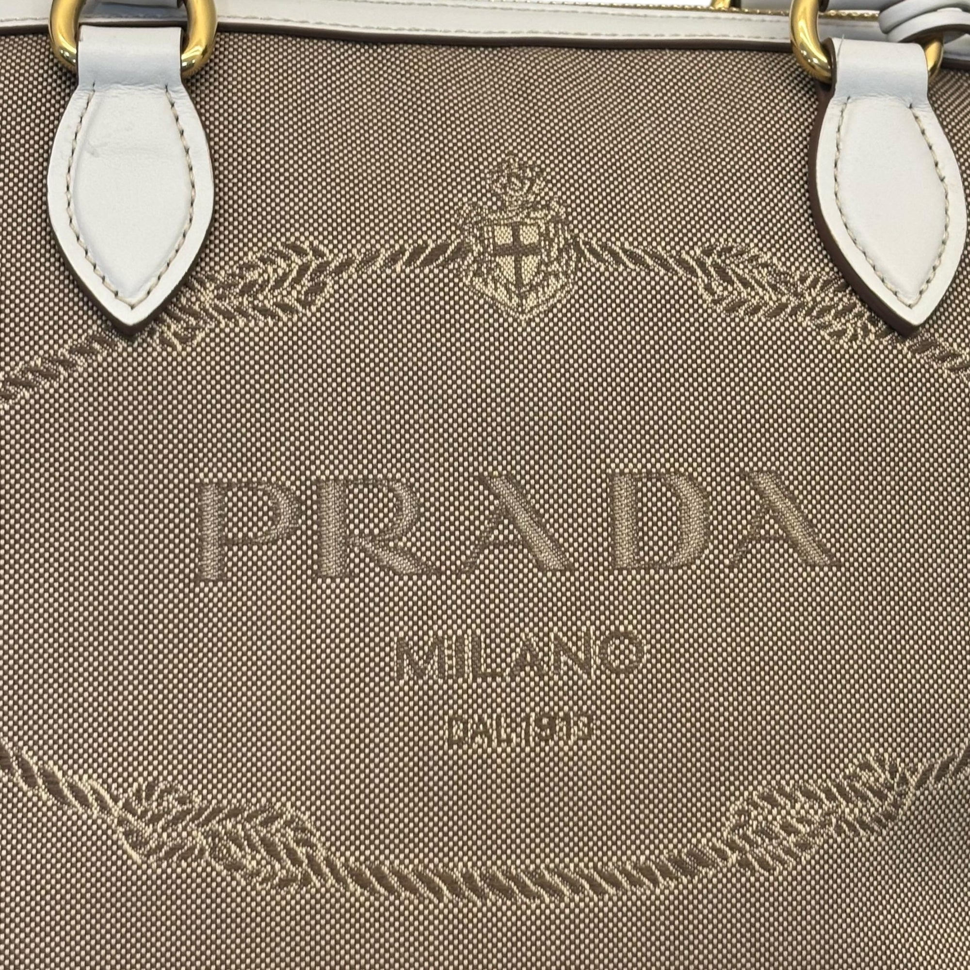 Prada Beige Leather Logo Embossed Zip Tote