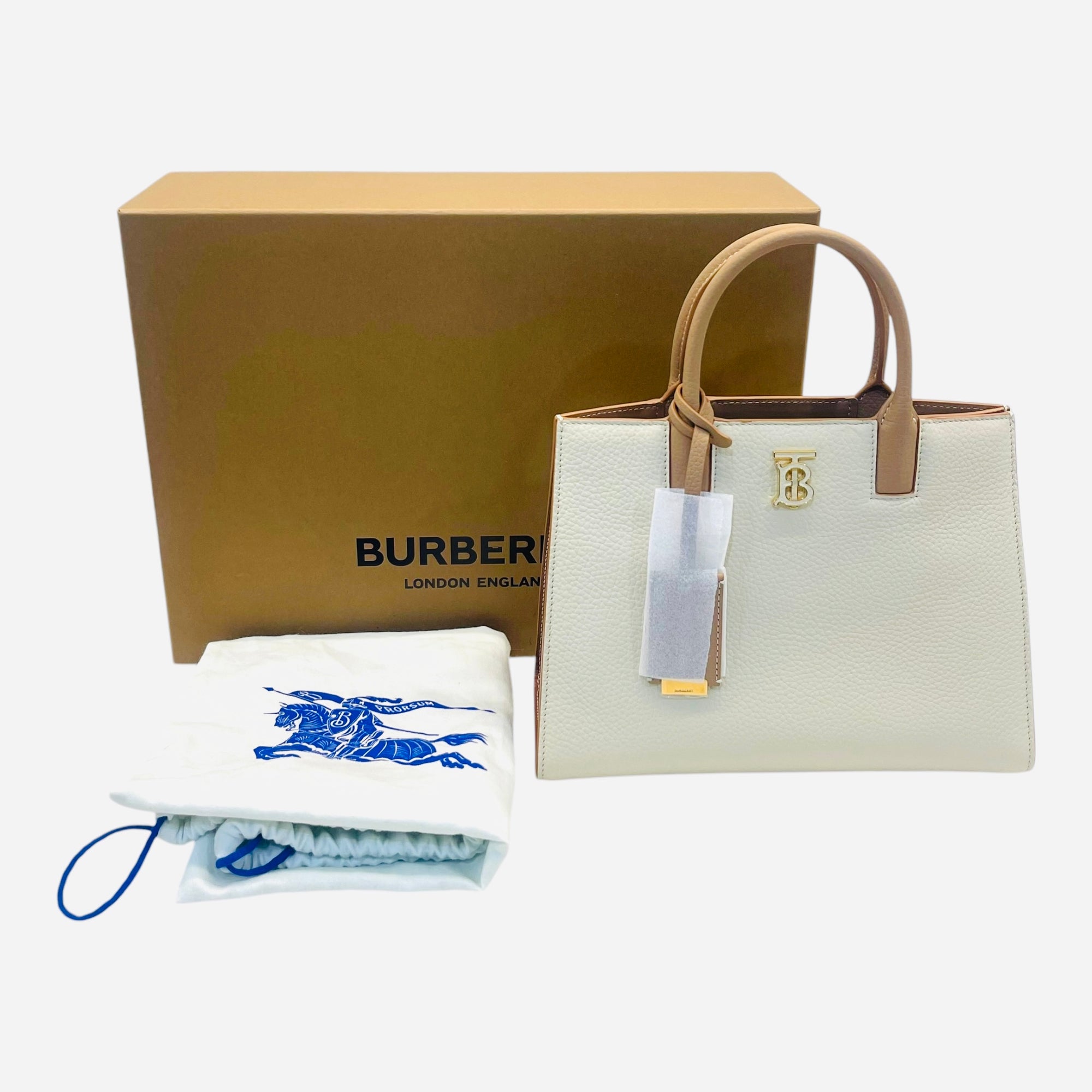 Burberry Ivory/Brown Leather and Canvas Mini Frances Tote Bag