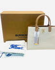 Burberry Ivory/Brown Leather and Canvas Mini Frances Tote Bag