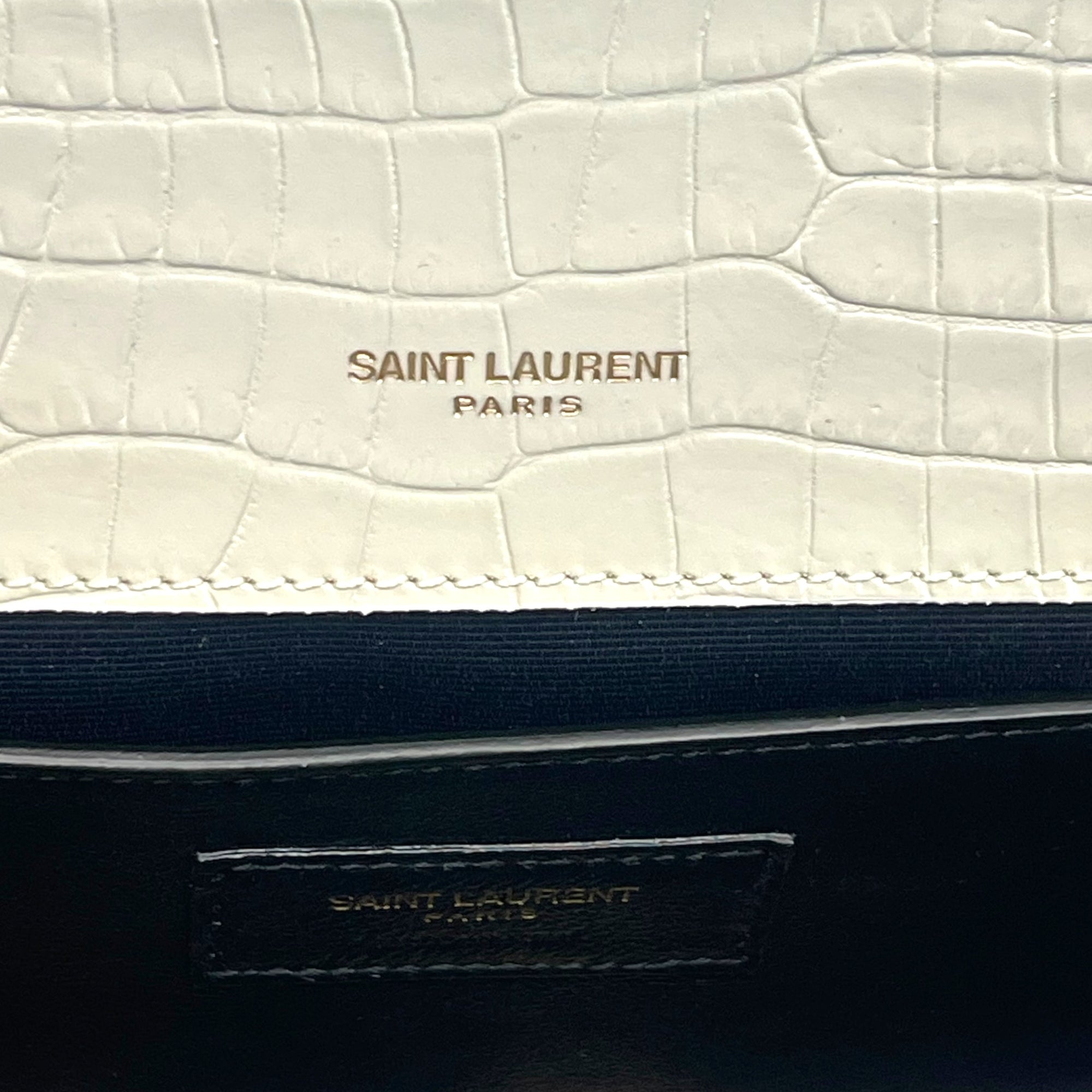 Saint Laurent White Croc Embossed Leather Small Kate Tassel Crossbody Bag
