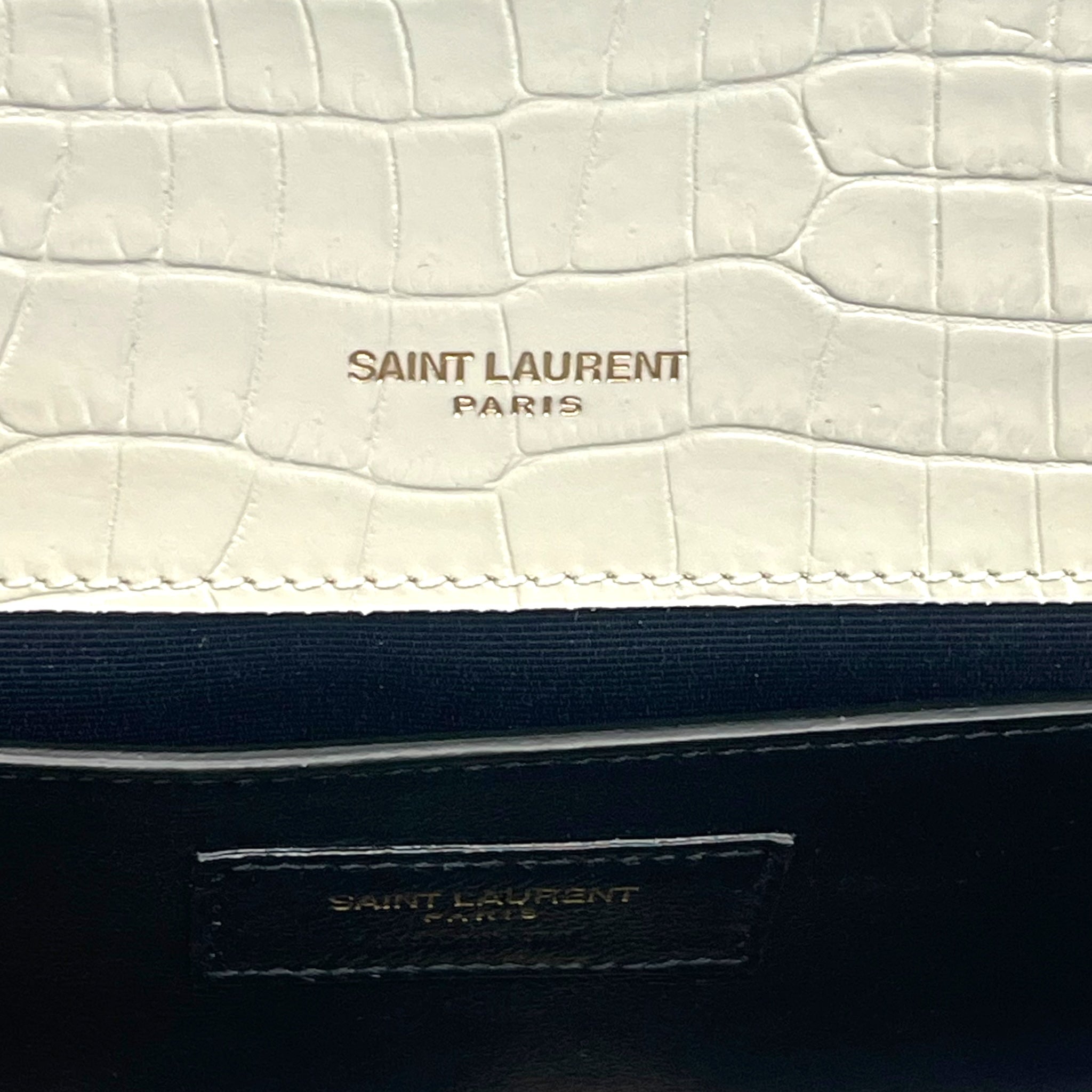 Saint Laurent White Croc Embossed Leather Small Kate Tassel Crossbody Bag