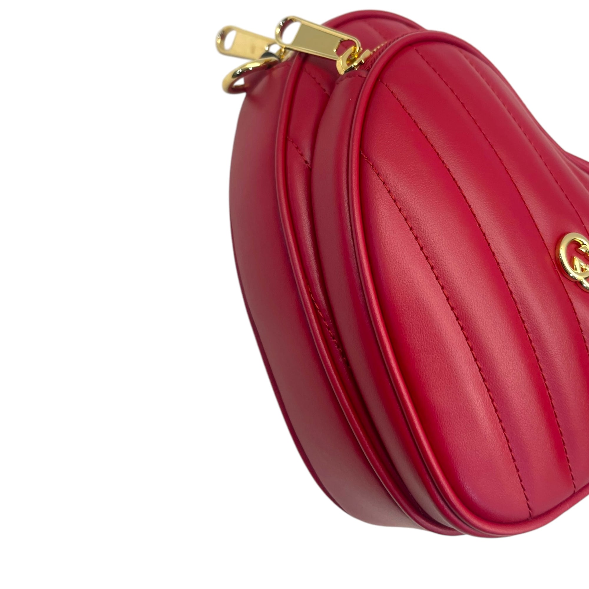 Gucci Red Leather Interlocking G Mini Heart Shoulder Bag