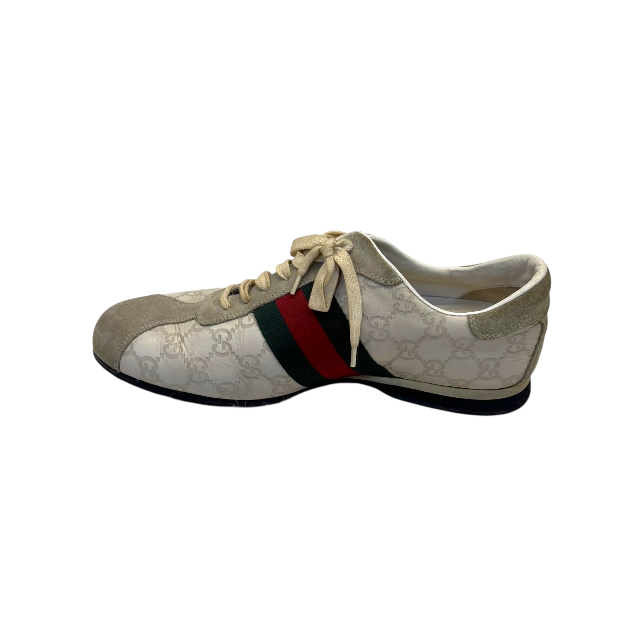 Gucci Off White Guccissima Leather and Suede Web Low Top Sneakers EU 43