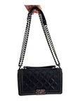 Chanel Midnight Quilted Leather Medium Wild Stitch Chain Boy Top Handle Bag