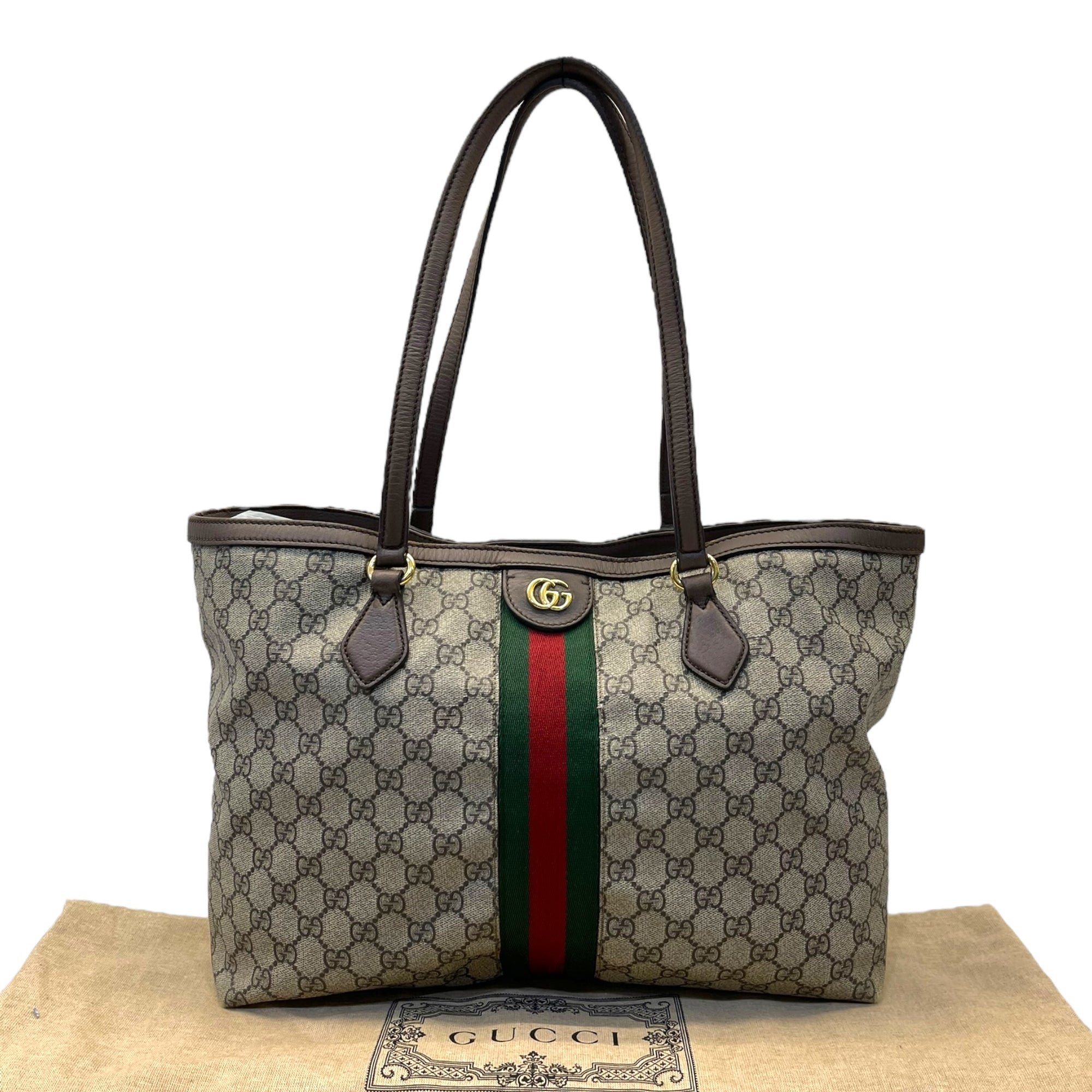 Gucci GG Supreme Ophidia Canvas and Leather Medium Tote Bag