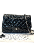 Chanel Black Quilted Patent Leather Large Classic Double Flap Bag
