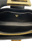 Salvatore Ferragamo Trifolio Black Leather Shoulder Bag Gold-tone Gancini Clasp