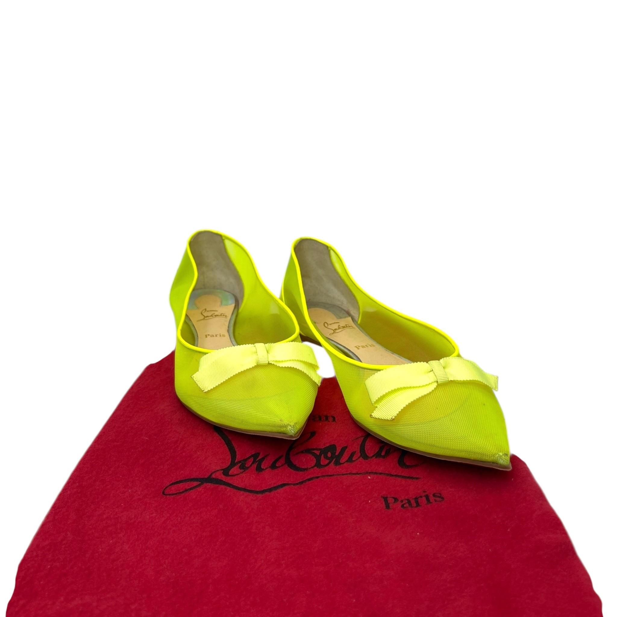 Christian Louboutin Neon Green Mesh Flats EU 38