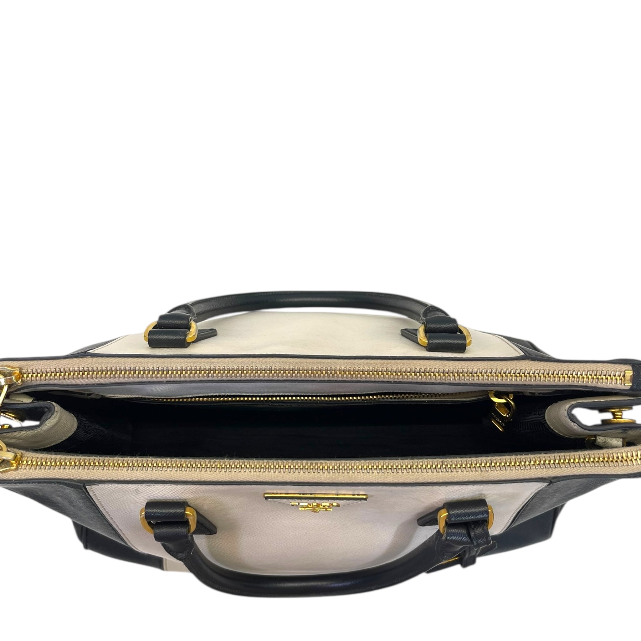 Prada Double Zip Tote Black/White Saffiano Leather